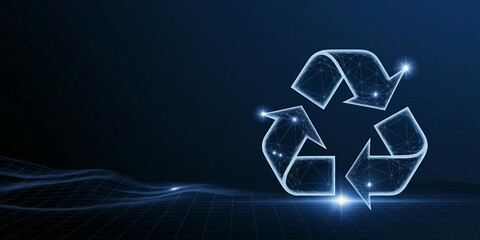 high technology recycle icon floating on a blue background with space for text.