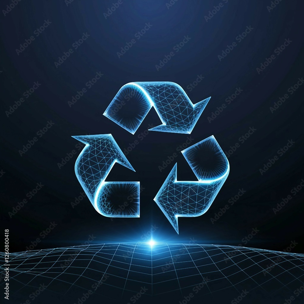 Poster high technology recycle icon floating on a blue background with space for text.