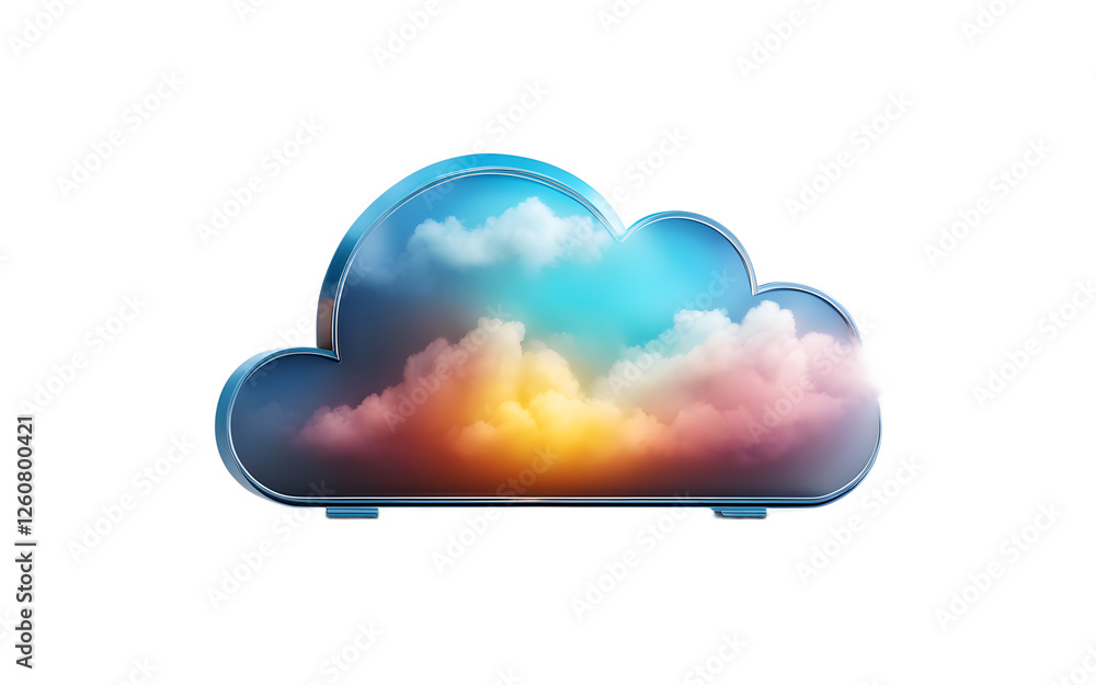 Poster A cloud computing icon with a digital effect, isolated on a empty plain background