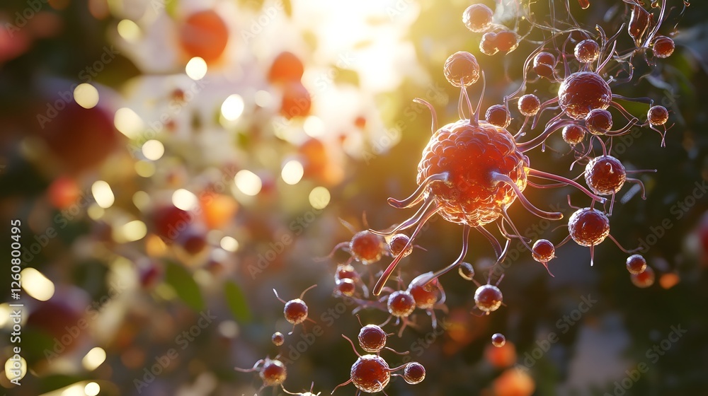 Leinwandbilder Close up and detailed view of a microscopic viral cell structure with abstract and colorful molecular patterns  This image represents the complex biology and microscopic nature of viral infections