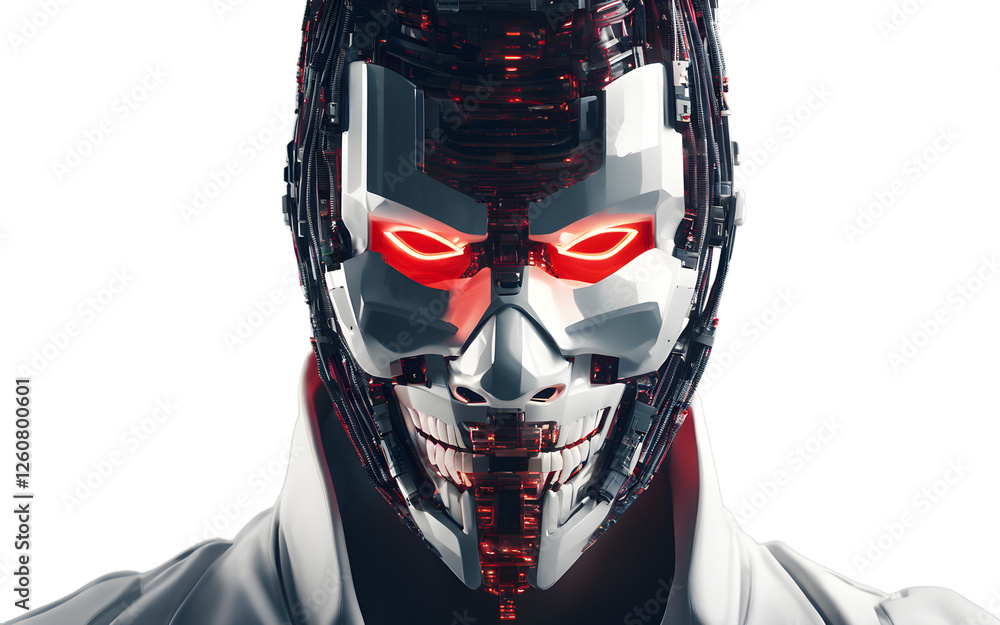 Poster A cybersecurity hacker mask with a digital glitch effect, isolated on a empty plain background