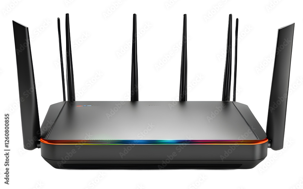 Poster A sleek gaming router with RGB lighting, isolated on a empty plain background
