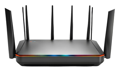 A sleek gaming router with RGB lighting, isolated on a empty plain background