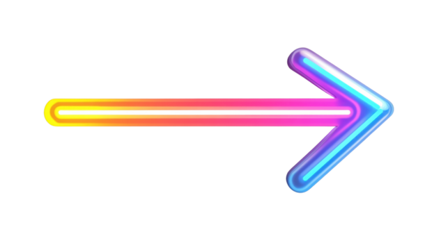 Glowing neon arrow pointing right on transparent background
