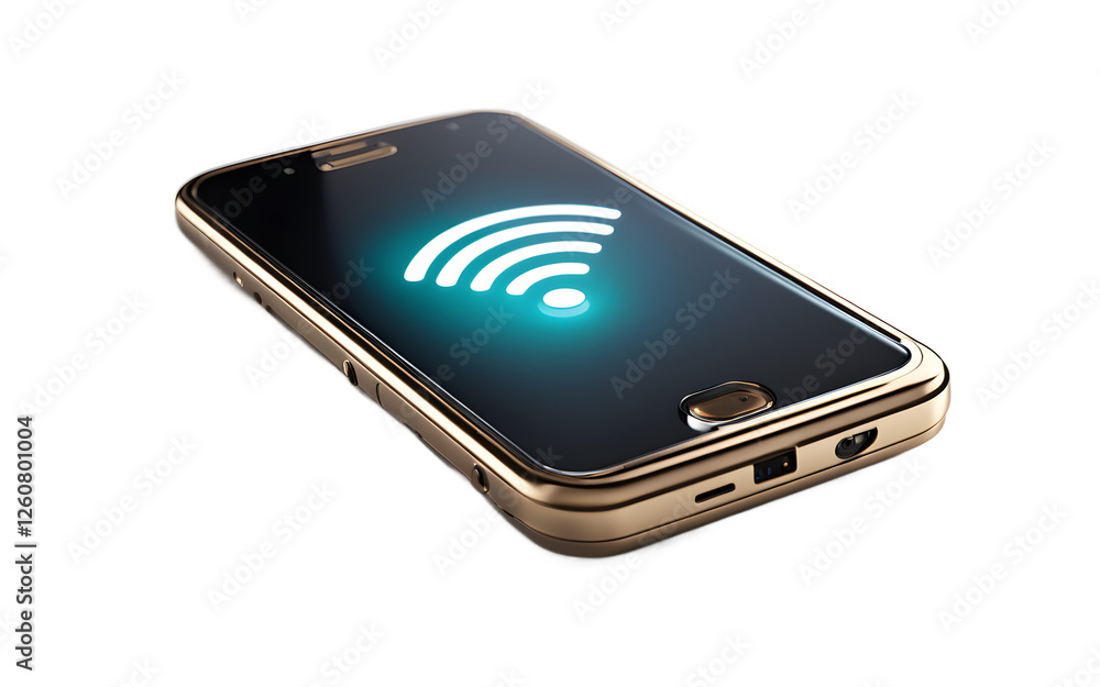 Poster A smartphone with a WiFi signal icon on the screen, isolated on a empty plain background