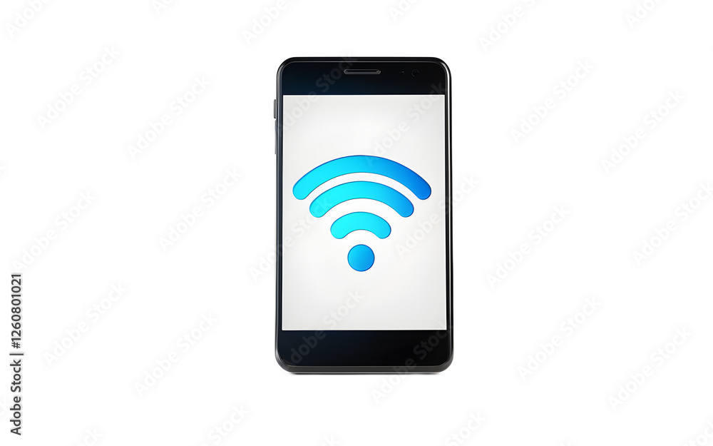 Poster A smartphone with a WiFi signal icon on the screen, isolated on a empty plain background