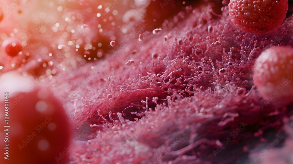 Poster close up macro photograph capturing the intricate details and lush texture of fresh ripe red raspber