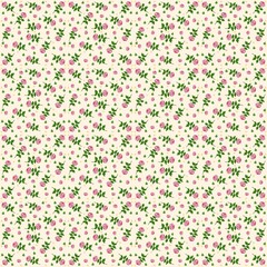 Seamless pattern little roses of red roses on creamy background.