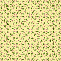 Seamless pattern little roses of red roses on yellow background.