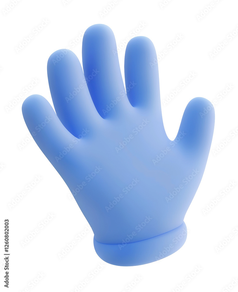 Poster blue cartoon glove in 3d illustration with smooth texture and rounded shape. playful and modern desi