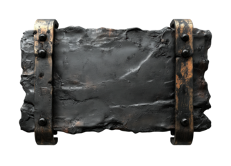 Modern artistic metal plaque sculpture studio isolated on transparent background, png