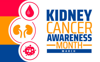 Naklejka premium Kidney Cancer Awareness Month background banner or poster design template. observed every year in March. Holiday concept. Use to any Template, card, poster, placard, template.