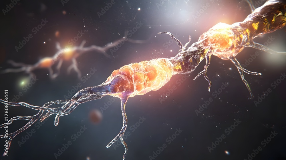 Aufkleber close up microscopic view of neuron synapse and electrochemical impulse transmission in intricate bi