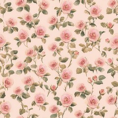 Delicate Floral Pattern with Light Pink Roses and Beige Background