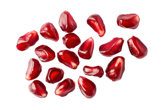 Top view of pomegranate seeds isolated on transparent or white background, png 