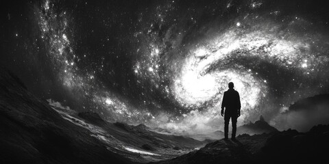Obraz premium Man and Spiral Galaxy