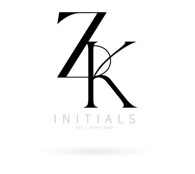 ZK Monogram logo, Minimalist Typographic Line Monogram Logo, ZK Wedding monogram logo