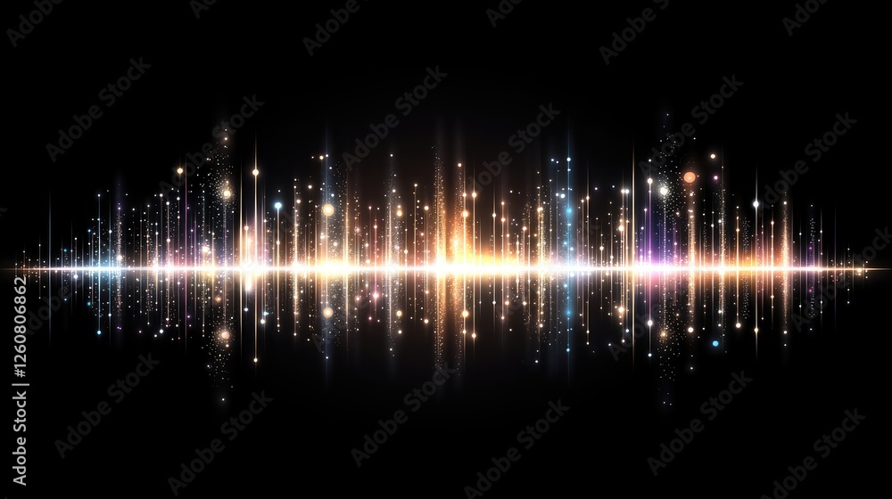 Poster abstract representation of a sound wave showcases colorful spectrum patterns in red and purple again
