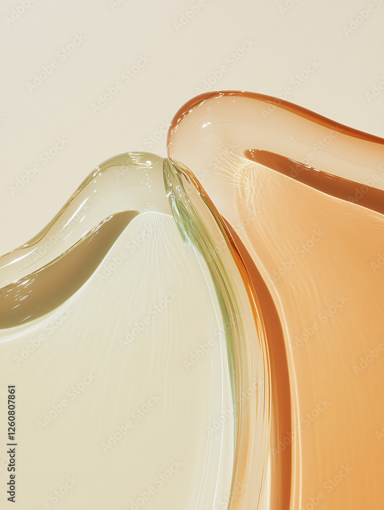 Poster Abstract Fluid Shapes: Two shades of liquid, one peach and one green, merge and flow into one another, creating an abstract and captivating visual.