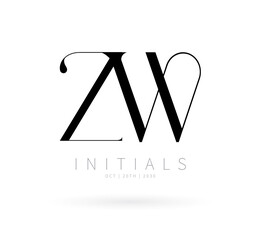 ZW Typography Initial Letter Brand Logo, ZW brand logo, ZW monogram Wedding logo, abstract logo design