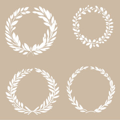 Set of Gold round frames, set of round frames with flowers, laurel wreaths collection