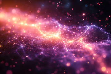 Fototapeta premium An abstract digital banner featuring a data connection theme in black and violet neon colors. 