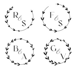 Set of round frames, set of round frames with flowers, laurel wreaths collection
