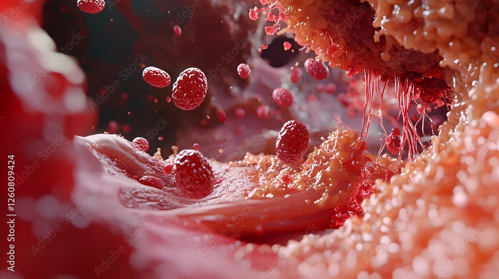 Poster closeup macro shot of luscious ripe red raspberries with a natural textured pattern and organic nutr