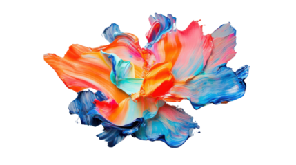 Colorful acrylic paint splashing on transparent background