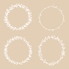 Set of Gold laurels frames branches. Vintage laurel wreaths collection. Hand drawn vector laurel leaves decorative elements. Leaves, swirls, ornate, award, icon. Vector illustration.	