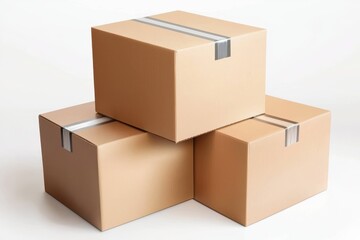Delivery Boxes Packed and service. Three stacked cardboard boxes with tape on a light background.