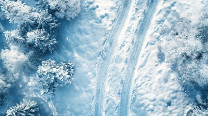 snow trail pathway, top view