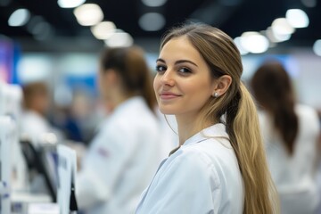 Young caucasian female scientist in laboratory setting