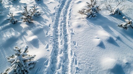 snow trail pathway, top view