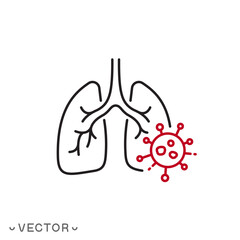 lungs affected by the virus icon, infection bacteria, pneumonia bacteria, inflammation illness, thin line symbol concept isolated on white background, editable stroke eps 10 vector illustration