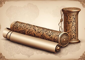 Ornate ancient scrolls with intricate designs vintage and historical on white light background