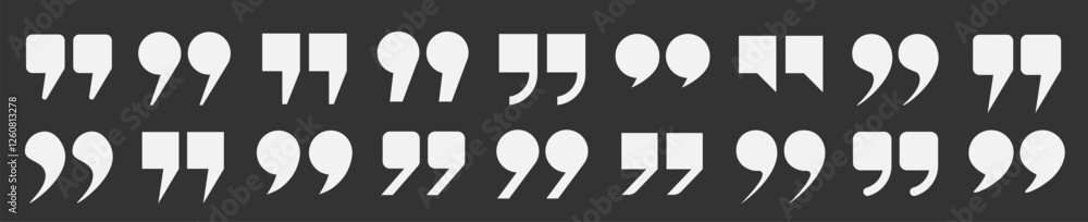 Fototapete a set of quotation marks. a collection of light icons, quotation marks of different shapes on a dark