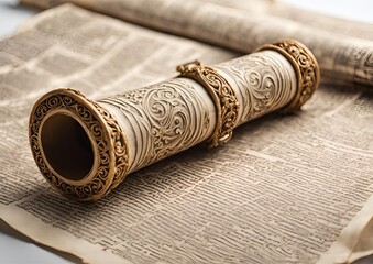 Ornate ancient scrolls with intricate designs vintage and historical on white light background