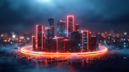 Fototapeta premium futuristic AI powered city with glowing holograms and neon lights