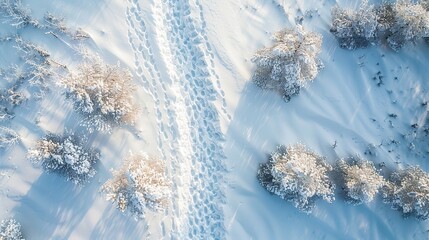snow trail pathway, top view