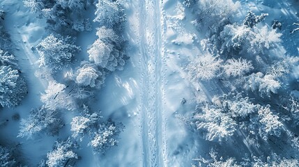 snow trail pathway, top view