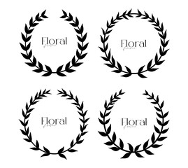 Set of black laurels frames branches. Vintage laurel wreaths collection. Hand drawn vector laurel leaves decorative elements. Leaves, swirls, ornate, award, icon. Vector illustration.