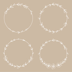 Hand drawn floral frames with flowers, branch and leaves. Elegant logo template. Vector illustration for labels, branding business identity, wedding invitation