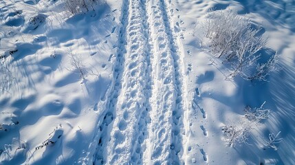 snow trail pathway, top view