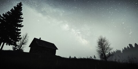 The enchanting view of a starry night above a serene and secluded cabin nestled in the woods