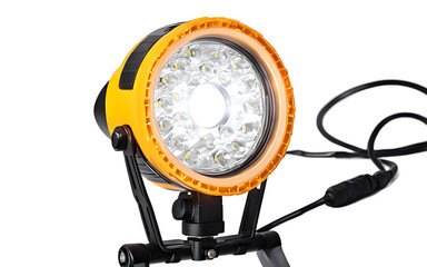 A bright LED work light with a flexible stand, isolated on a empty plain background
