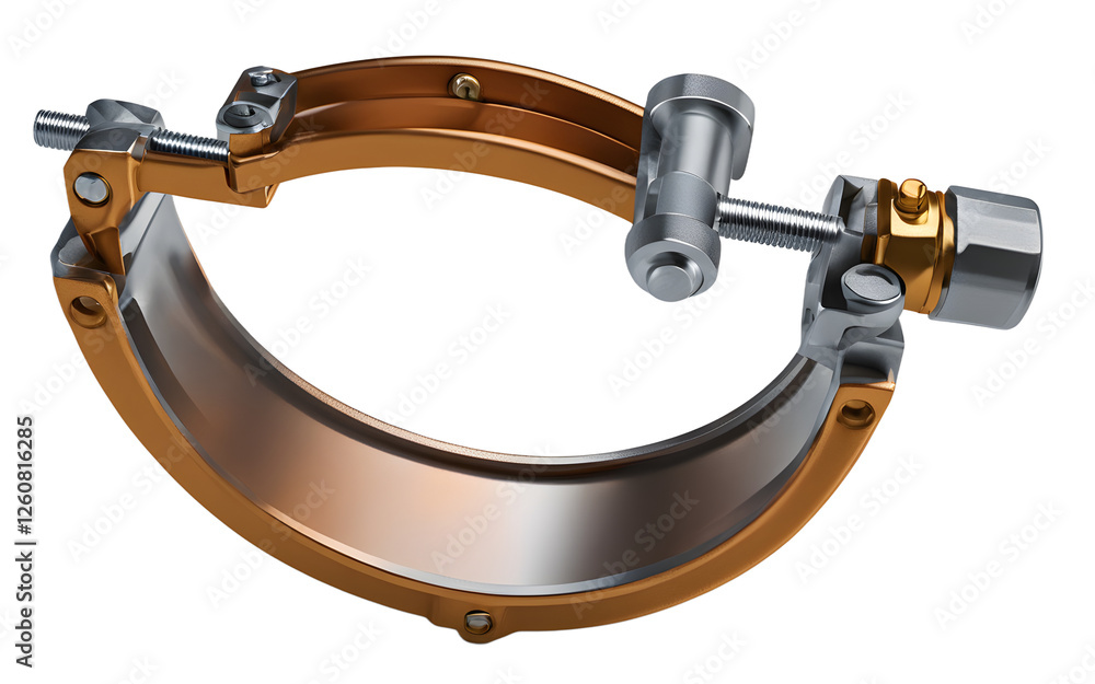 Aufkleber a large metal scaffolding clamp for secure connections, isolated on a empty plain background
