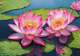 Pink lotus flowers in different blooming stages delicate aquatic plants on white light background