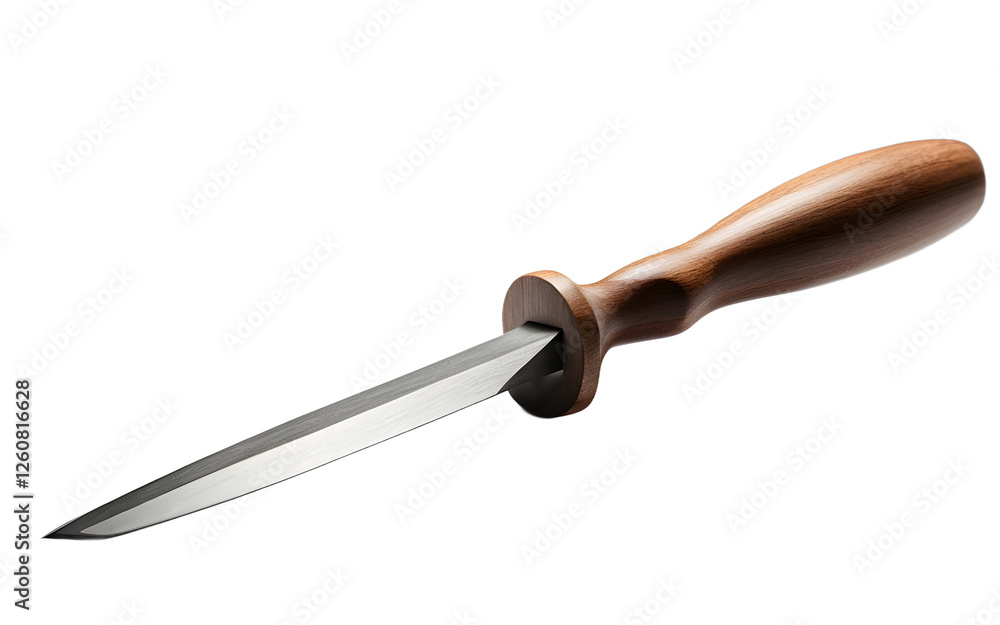 Poster A sharpened chisel with a wooden handle, isolated on a empty plain background