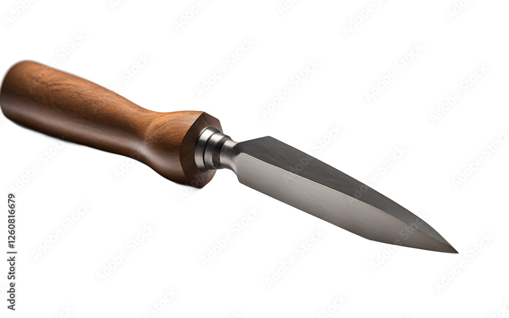 Aufkleber a sharpened chisel with a wooden handle, isolated on a empty plain background